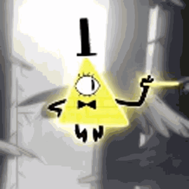 a picture of bill cipher from gravity falls with a triangle and a bow tie .