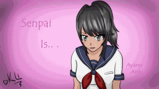 a drawing of a girl with the words senpai is written on it