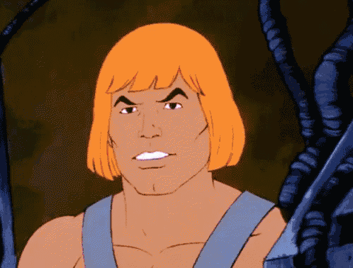 he man from the masters of the universe has a very angry look on his face