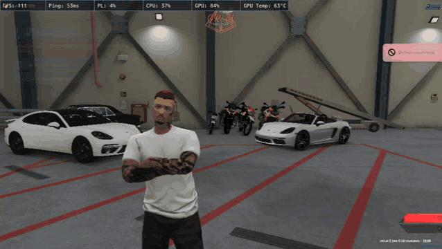 a man with his arms crossed stands in front of a row of cars and motorcycles