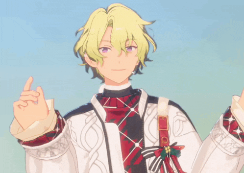 a cartoon character with yellow hair and purple eyes is wearing a white jacket