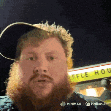 a man standing in front of a yellow sign that says waffle house