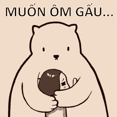 a cartoon of a bear hugging a girl with the words `` muon om gau '' written on it .