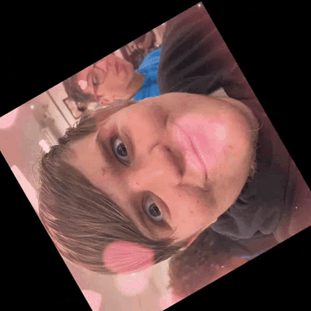 a close up of a person 's face with pink lips