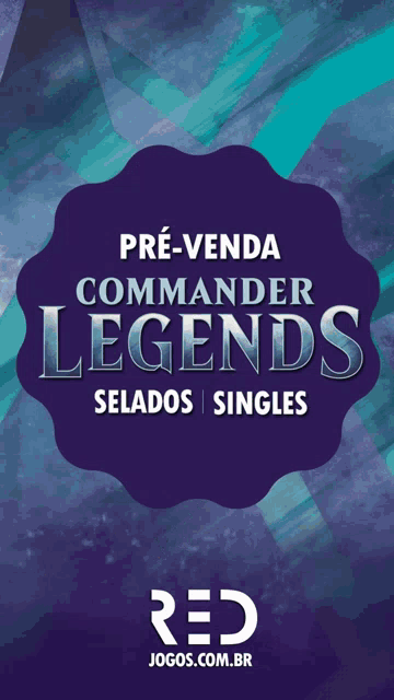 a poster for commander legends shows a purple and blue background