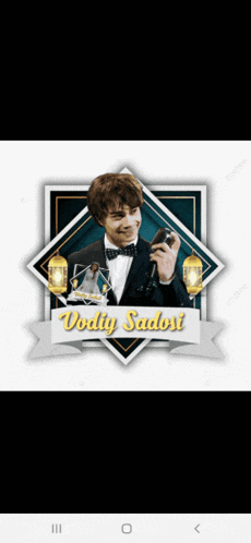 a picture of a man in a tuxedo and bow tie with the name vodiy sadosi on it