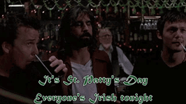 a man drinking a glass of beer and smoking a cigarette with the words everyone 's irish tonight above him