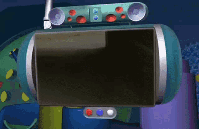 a cartoon drawing of a device with speakers on it