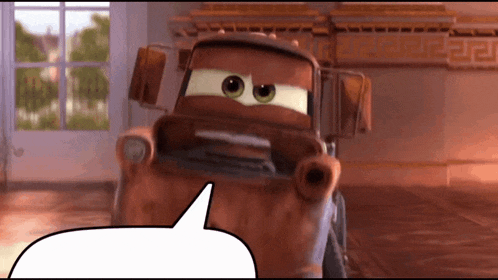 a car from the movie cars with a speech bubble