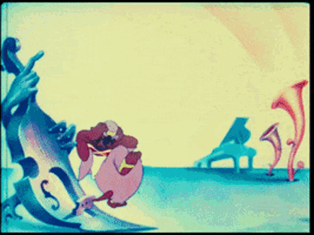 a cartoon of a man playing a violin and a woman playing a trumpet