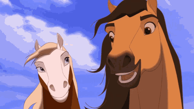 two cartoon horses are standing next to each other