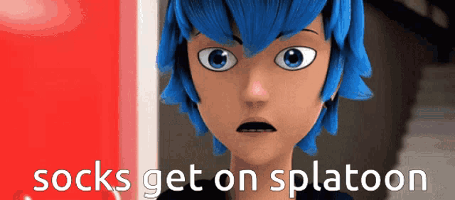 socks get on splatoon is written next to a cartoon character