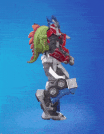 a transformer robot is dancing on a blue background .
