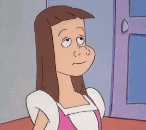 a cartoon girl with brown hair is wearing a pink dress and a white shirt .