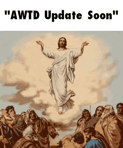 a painting of jesus with the words " awtd update soon " on the bottom