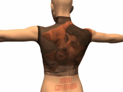 a woman has a tattoo of a man on her back that says ' ulysses my beloved '