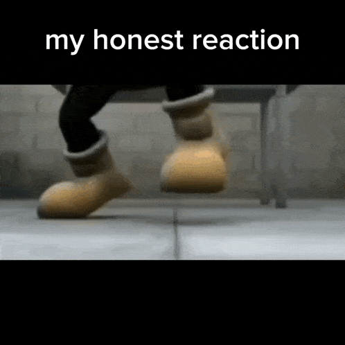 a cartoon character is walking on a tiled floor with the words `` my honest reaction '' written on the bottom .