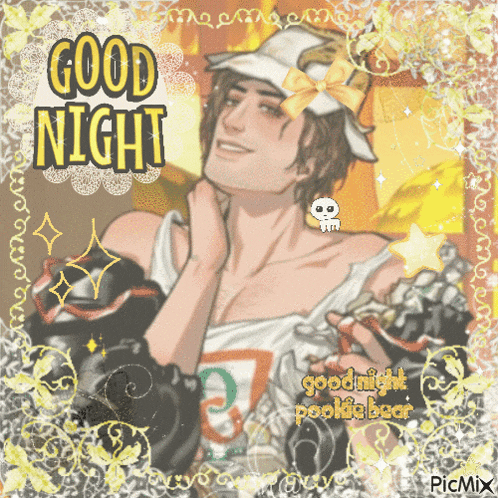a picture of a man that says good night on it