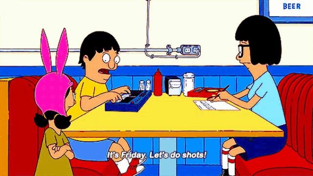bob 's burgers characters are sitting at a table in a diner playing a board game .