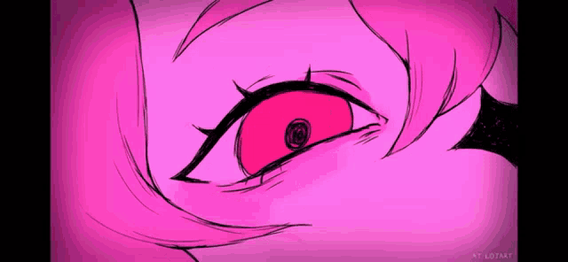 a close up of a pink cartoon character 's eye