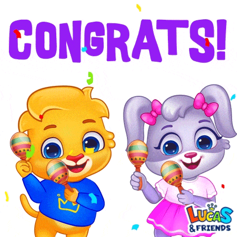 a cartoon of a boy and a girl holding maracas with the words congrats on the bottom