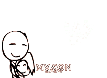 a drawing of a stick figure hugging another stick figure with the name myson written below it