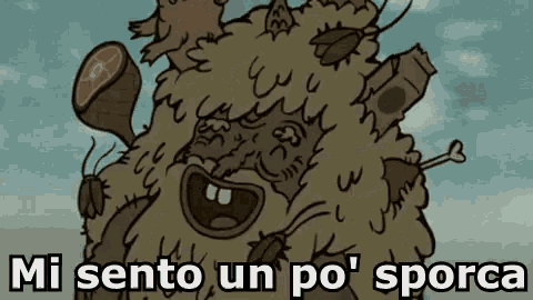 a cartoon drawing of a monster with the words `` mi sento un po ' sporca '' written below it .