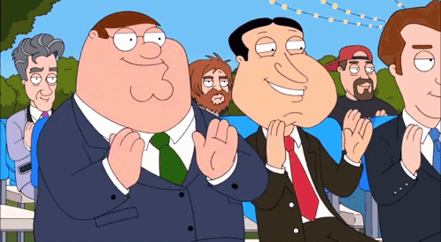a group of cartoon characters including peter griffin applauding