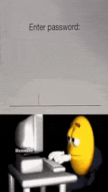 a yellow smiley face is sitting at a desk typing on a keyboard .
