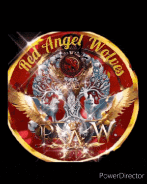 a logo for red angel wolves is shown on a black screen
