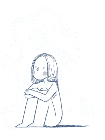 a drawing of a woman sitting under a tree