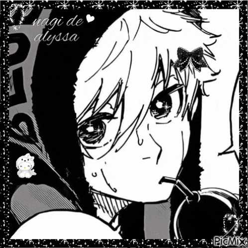 a black and white drawing of a girl with the name nagi de alyssa on the bottom