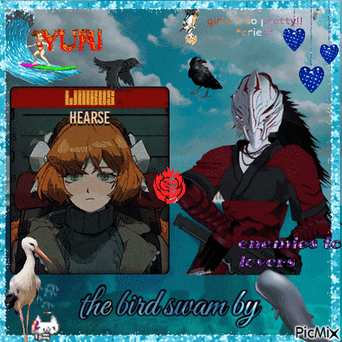 a picture of a girl and a man with the words the bird swan by