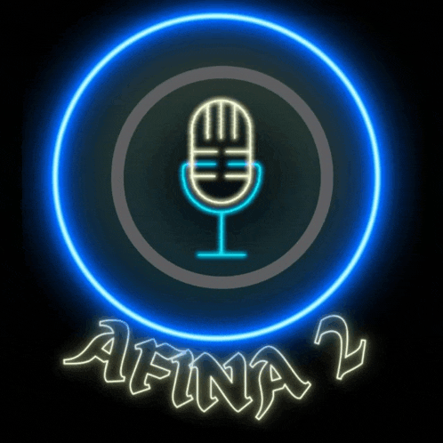 a neon sign with a microphone in a circle and the name adina 2
