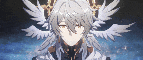a close up of a character with wings and a halo
