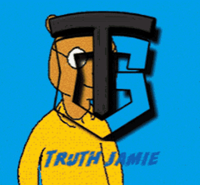 a cartoon character wearing a yellow shirt that says truth jamie on it