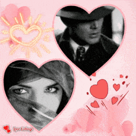 a picture of a man and a woman in hearts with the words love collage below them