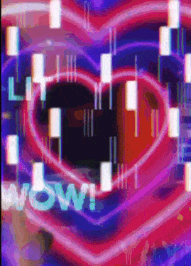 a purple heart with the word wow in the middle