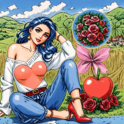 a drawing of a woman with a heart shaped top