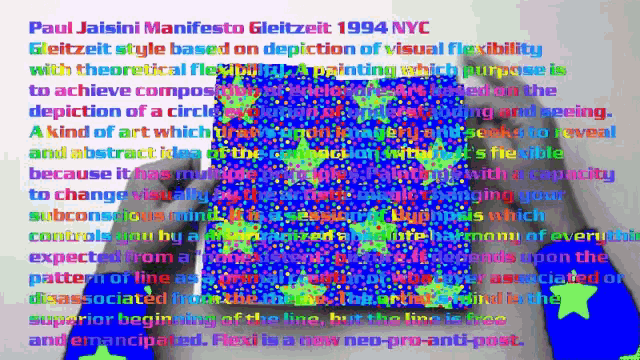 paul jaisini manifesto gleitzeit 1994 nyc is written in a colorful font