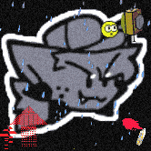 a cartoon drawing of a cat with a yellow smiley face on its head