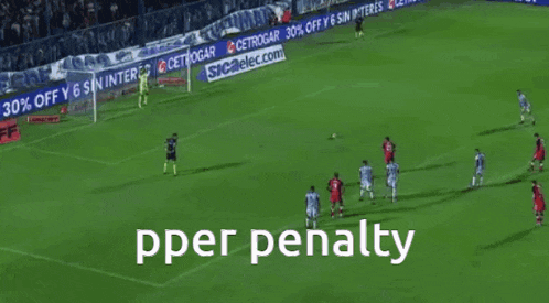 soccer players on a field with the words pper penalty written on the bottom