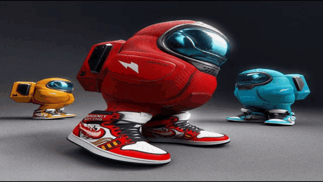 a red among us character wearing a pair of nike air jordans