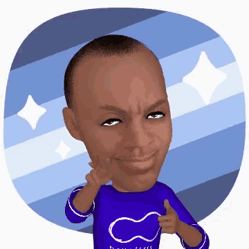 a cartoon of a man wearing a purple shirt with the letter c on the front