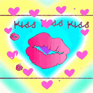 a drawing of a heart with hearts around it and the words kiss and kiss