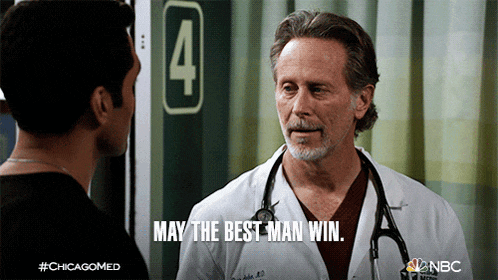 a doctor says may the best man win while talking to a patient