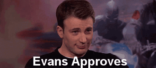 a close up of a man 's face with the words `` evans approves '' written above him .