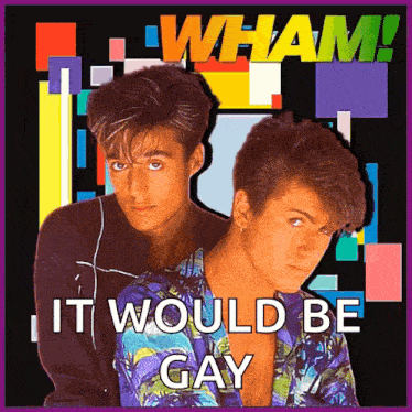 a poster of two men with the words " it would be gay " on it