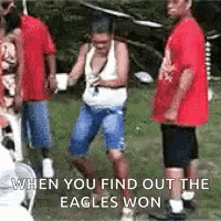 when you find out the eagles won a group of people dancing
