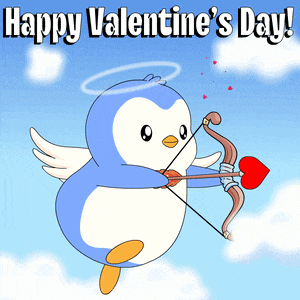 a penguin cupid is holding a bow and arrow with the words happy valentine 's day written below it